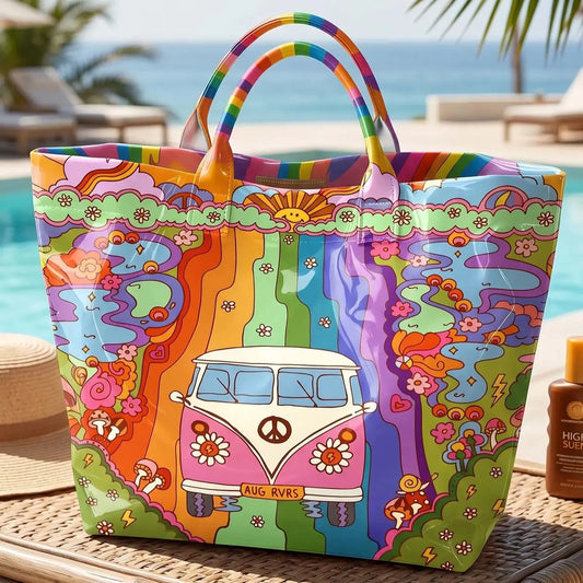 Hippie Van Print PVC Tote Bag