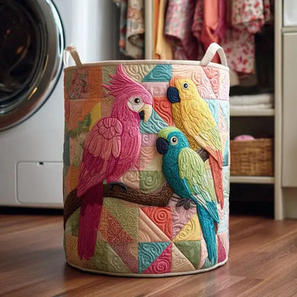 Colorful Parrot Quilted Laundry Basket