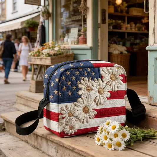American Flag Daisy Quilted Crossbody Bag