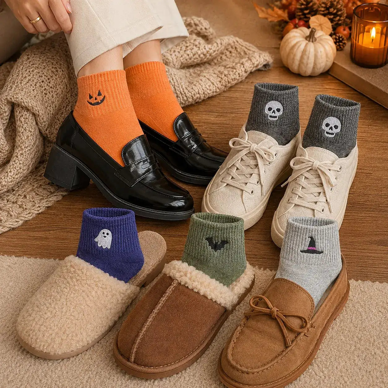 Halloween Embroidered Crew Socks 5 Pairs