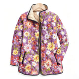 Purple Multicolor Daisy Floral Quilted Jacket