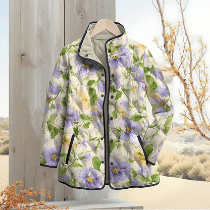 Light Purple Pansy Floral Quilted Jacket