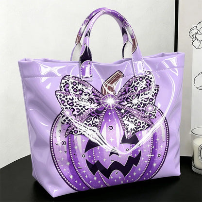 Halloween Purple Pumpkin Print PVC Tote Bag