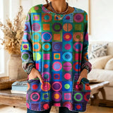 Vibrant Multicolor Circular Colorful 3D-Print Pocket Sweatshirt