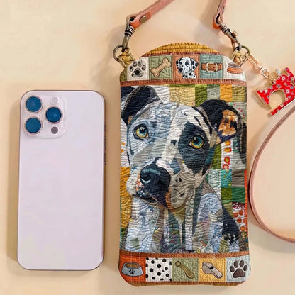 Patchwork Mixed Breed Dog Quilted Slim Phone Crossbody Bag