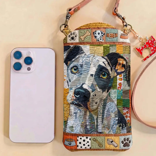 Patchwork Mixed Breed Dog Quilted Slim Phone Crossbody Bag