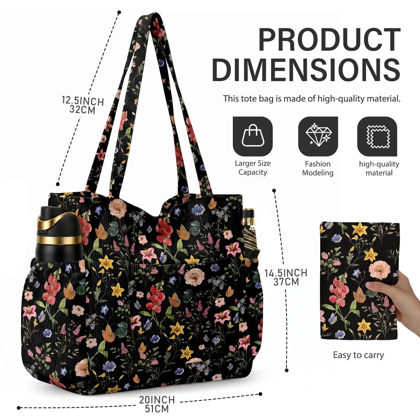 Large Multiple Pockets Corduroy Bag