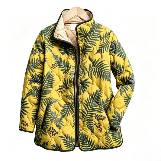 Yellow Fern Leaf Quilted Jacket