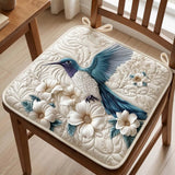 Flowers And Hummingbirds Quilted Chair Cushion