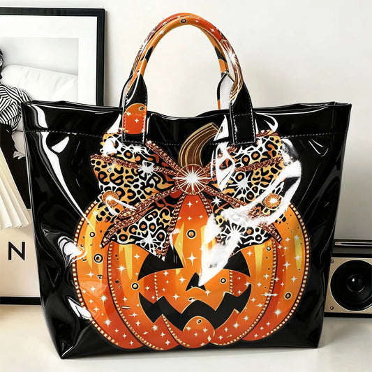 Halloween Pumpkin Print PVC Tote Bag
