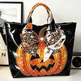 Halloween Orange Pumpkin Print PVC Tote Bag