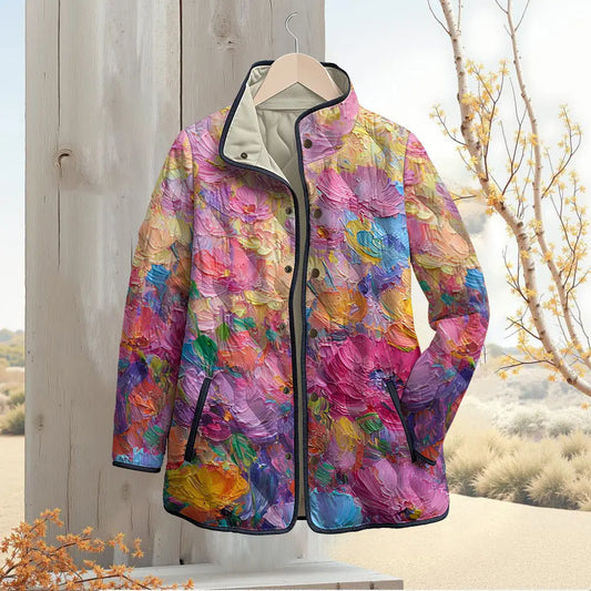 Oil Painting Floral Quilted Jacket