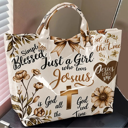 Faith Hope Love Print PVC Tote Bag
