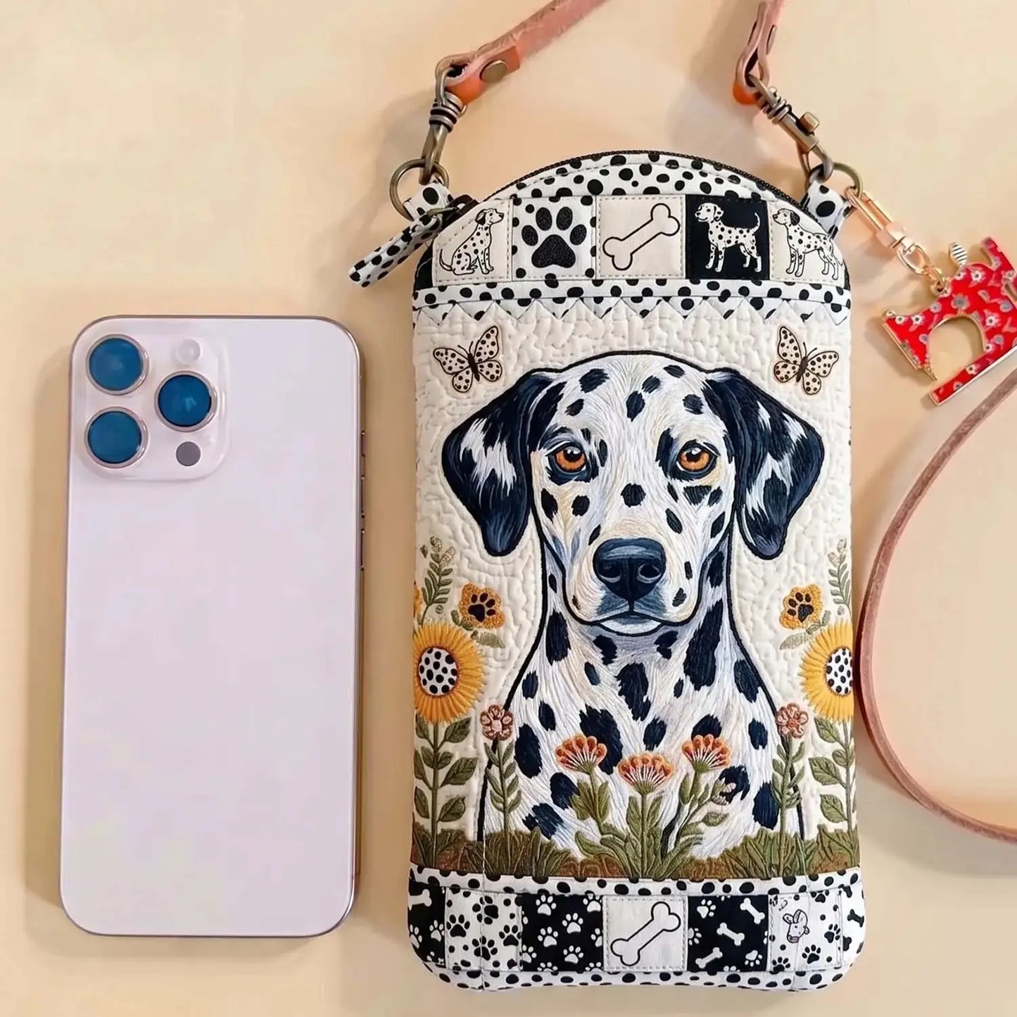 Sunflower Dalmatian Quilted Slim Phone Crossbody Bag