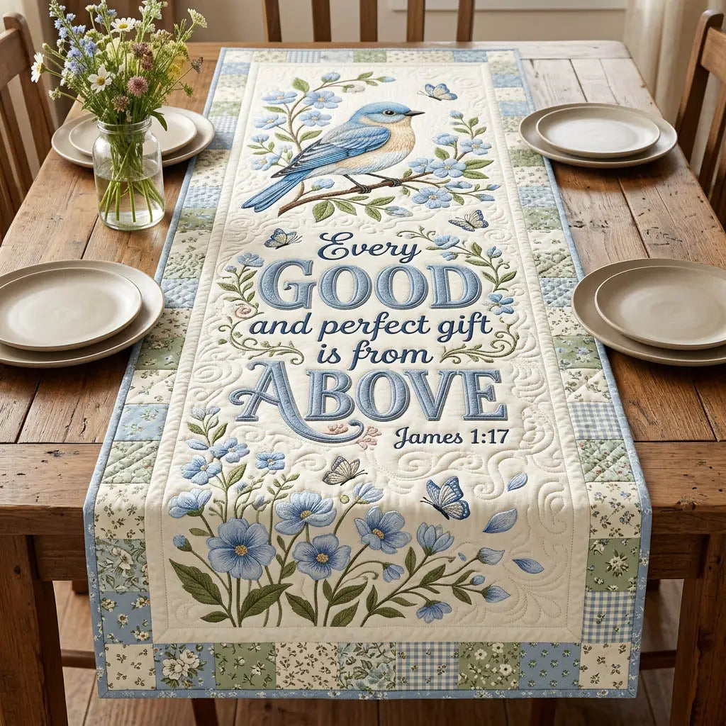 Faith Bird Bible Verse Quilted Table Runner