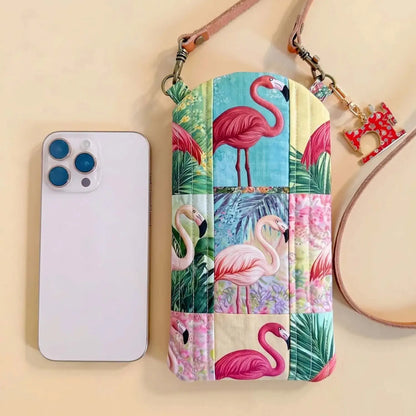 Flamingo Quilted Slim Phone Crossbody Bag