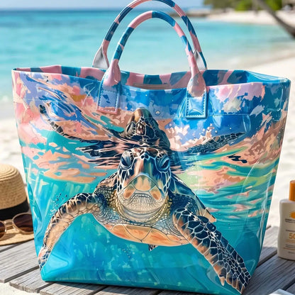 Sea Turtle Print PVC Tote Bag