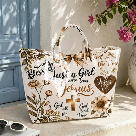Faith Hope Love Print PVC Tote Bag