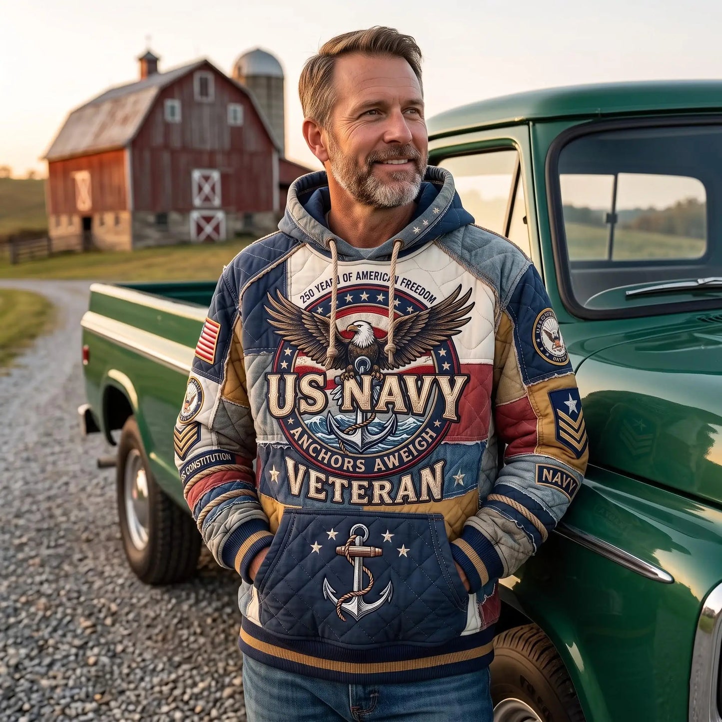 Navy Veteran Quilted Casual Hoodie