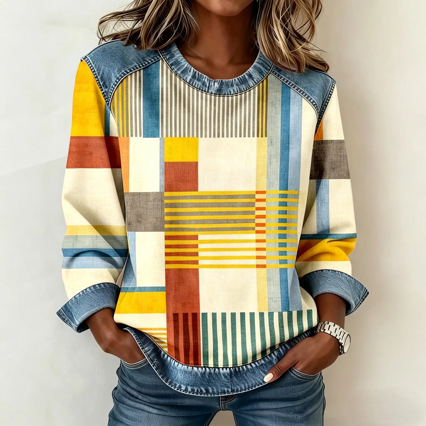 Patchwork Sweatshirt Women – Relaxed Urban Style
