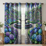 Blue Flower Garden Quilted Curtains