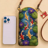 Koi Fish Lotus Quilted Slim Phone Crossbody Bag