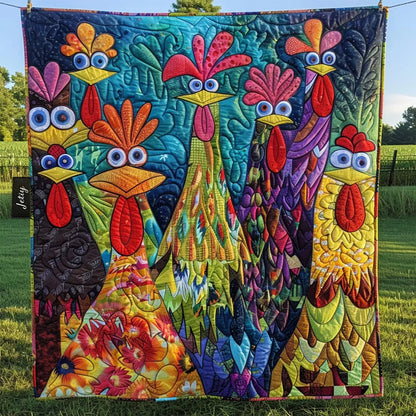 Whimsical Chickens Quilted Blanket