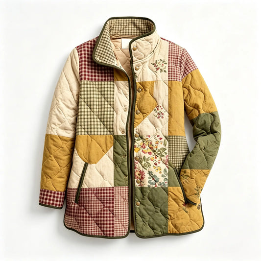 Vintage Plaid Floral Quilted Jacket