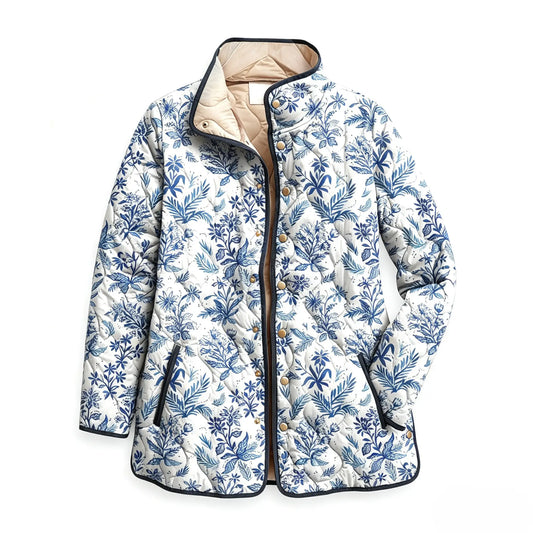 Blue and White Botanical Quilted Jacket