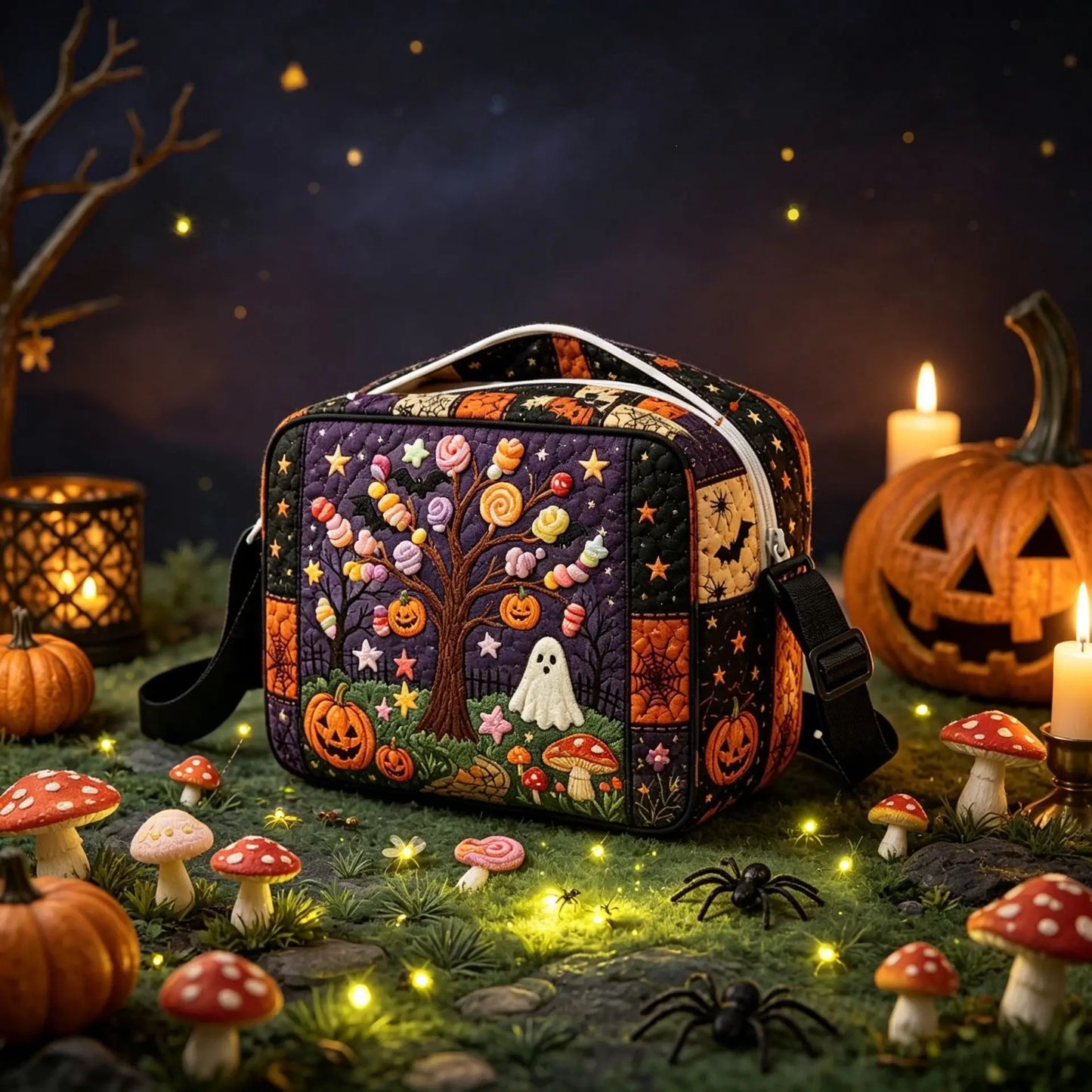 Candy Tree Ghost Halloween Quilted Crossbody Bag