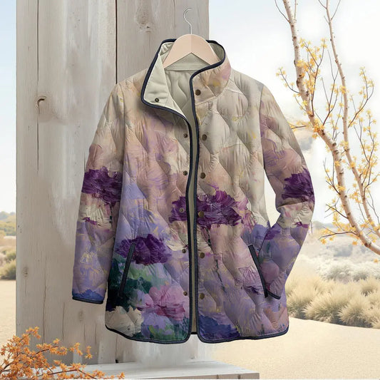 Purple Impressionist Floral Quilted Jacket