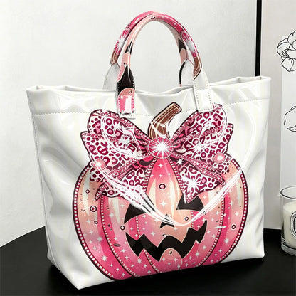 Halloween Pink Pumpkin Print PVC Tote Bag