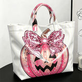Halloween Pink Pumpkin Print PVC Tote Bag