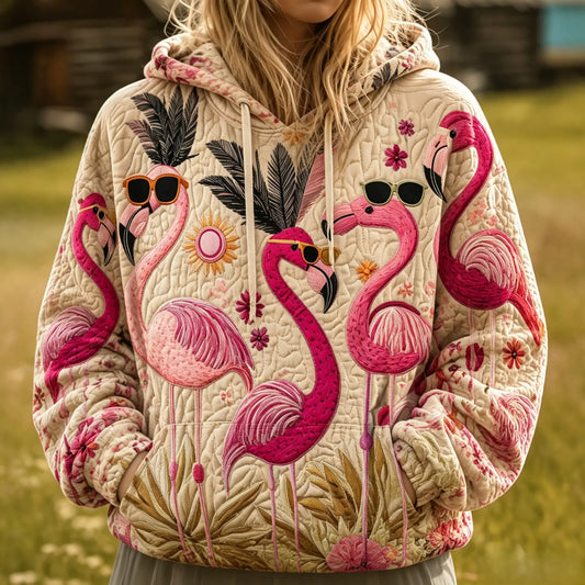 Cool Flamingo Sunglasses Quilted Casual Hoodie