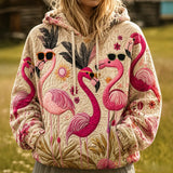 Cool Flamingo Sunglasses Quilted Casual Hoodie