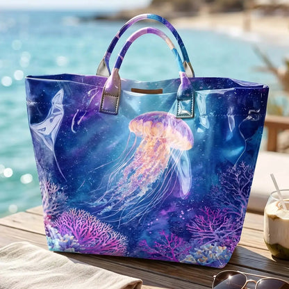 Marine Jellyfish Print And Hearts PVC Tote Bag