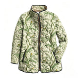 Green Vintage Bird Vine Print Quilted Jacket