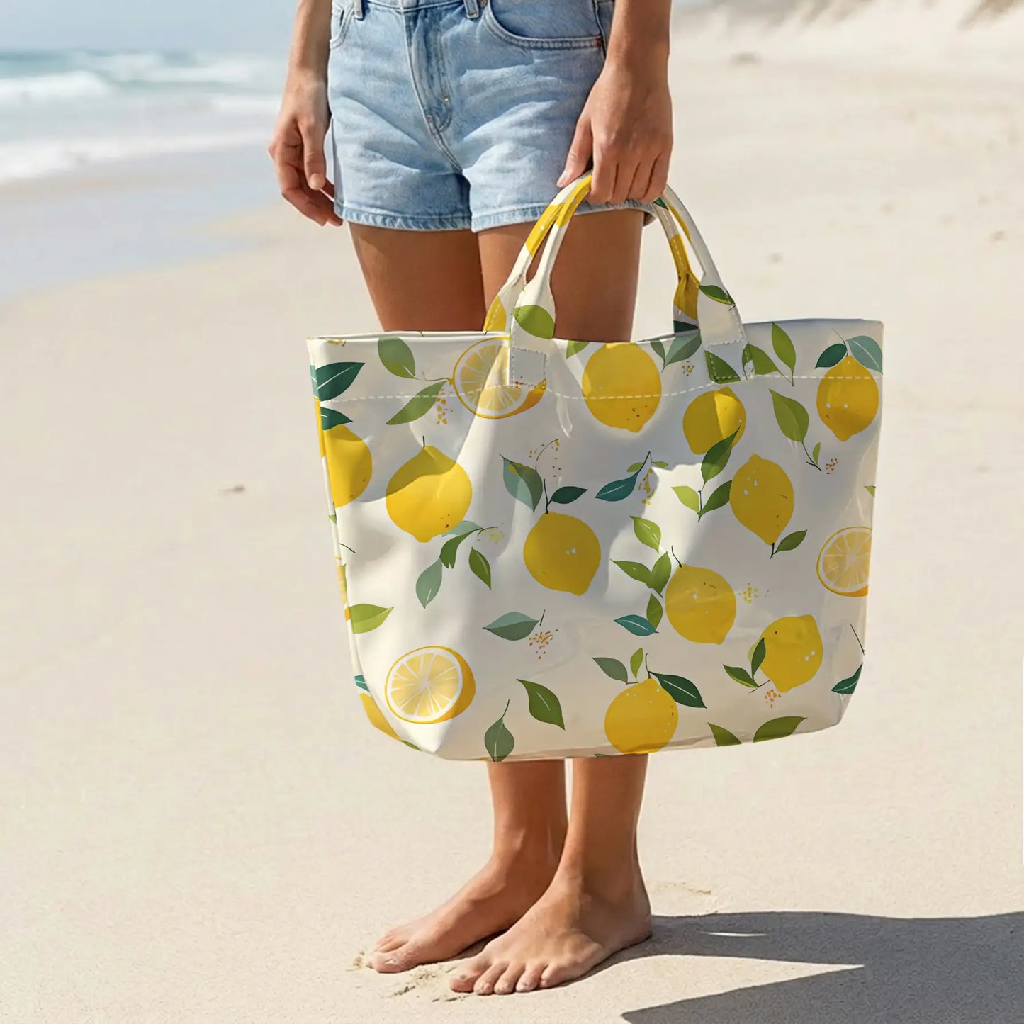 Yellow Lemon Print PVC Tote Bag