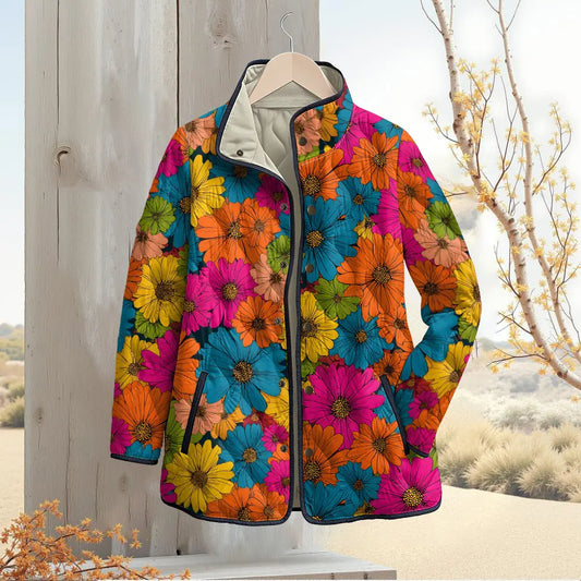Bright Multicolor Daisy Print Quilted Jacket