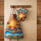 Sun Rainbow Wave Quilted Apron Set (2-Piece) – Padded Apron + Heat-Resistant Oven Mitts