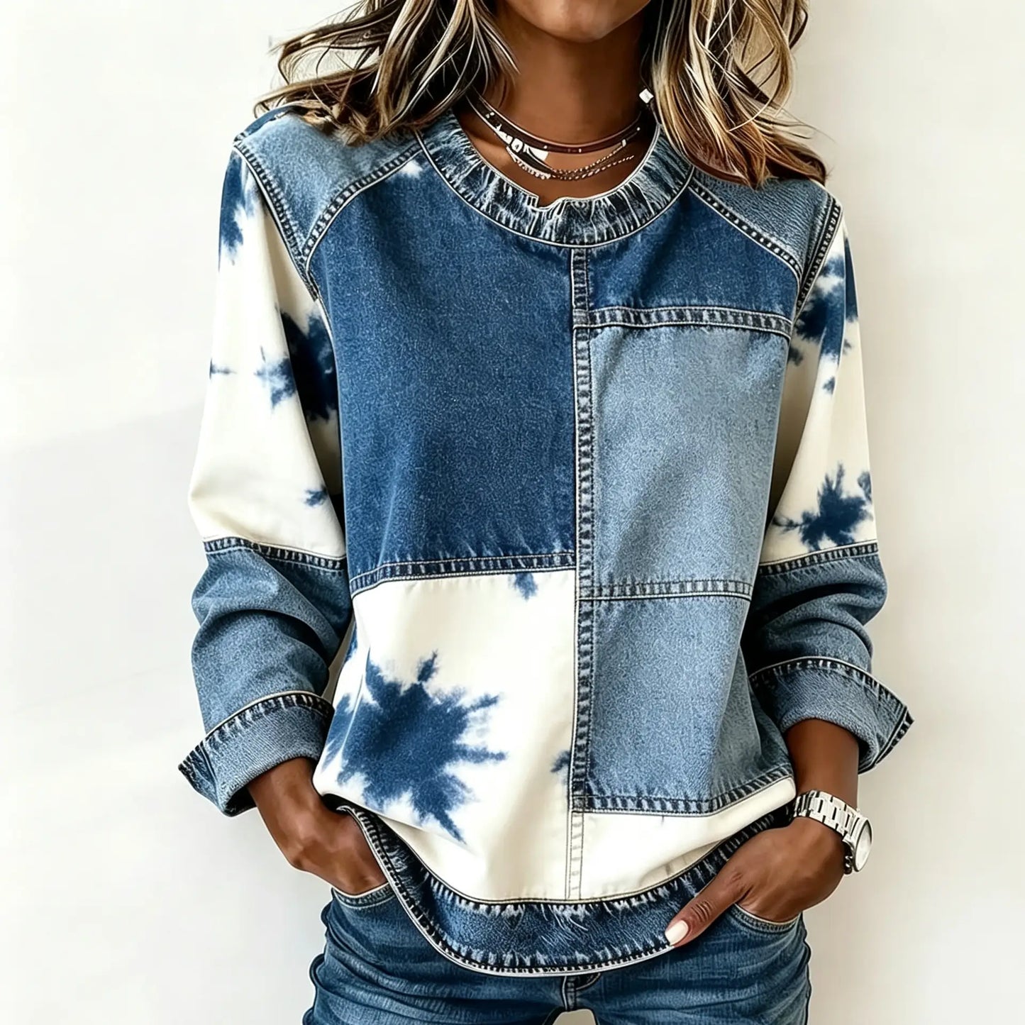 Patchwork Sweatshirt Women – Relaxed Urban Style