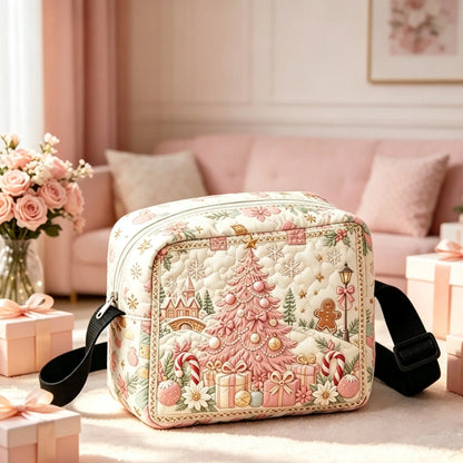 Pink Christmas Tree Quilted Crossbody Bag
