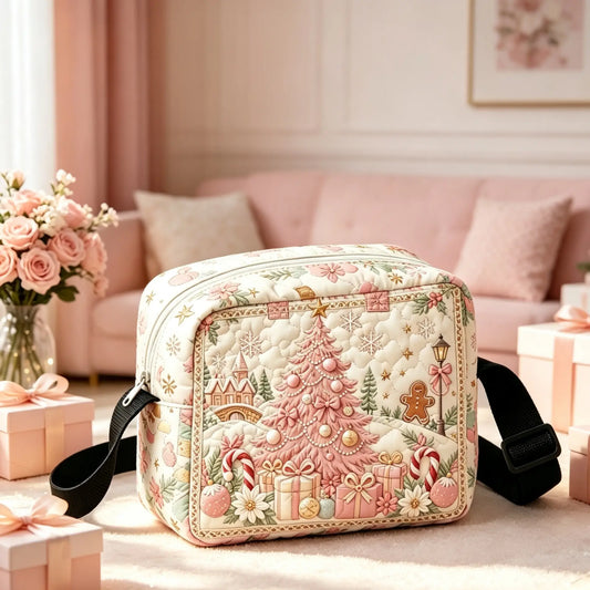 Pink Christmas Tree Quilted Crossbody Bag