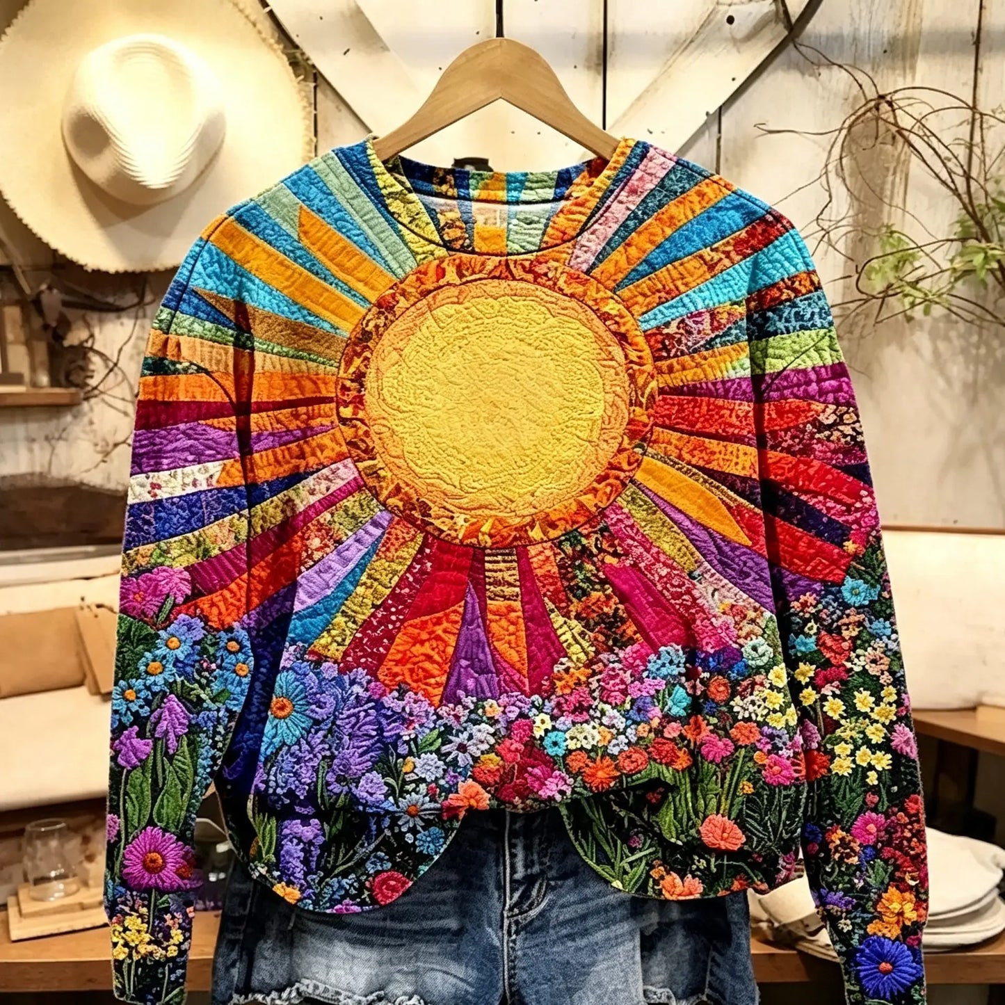 Sunflower Garden Colorful Boho Style Sweatshirt