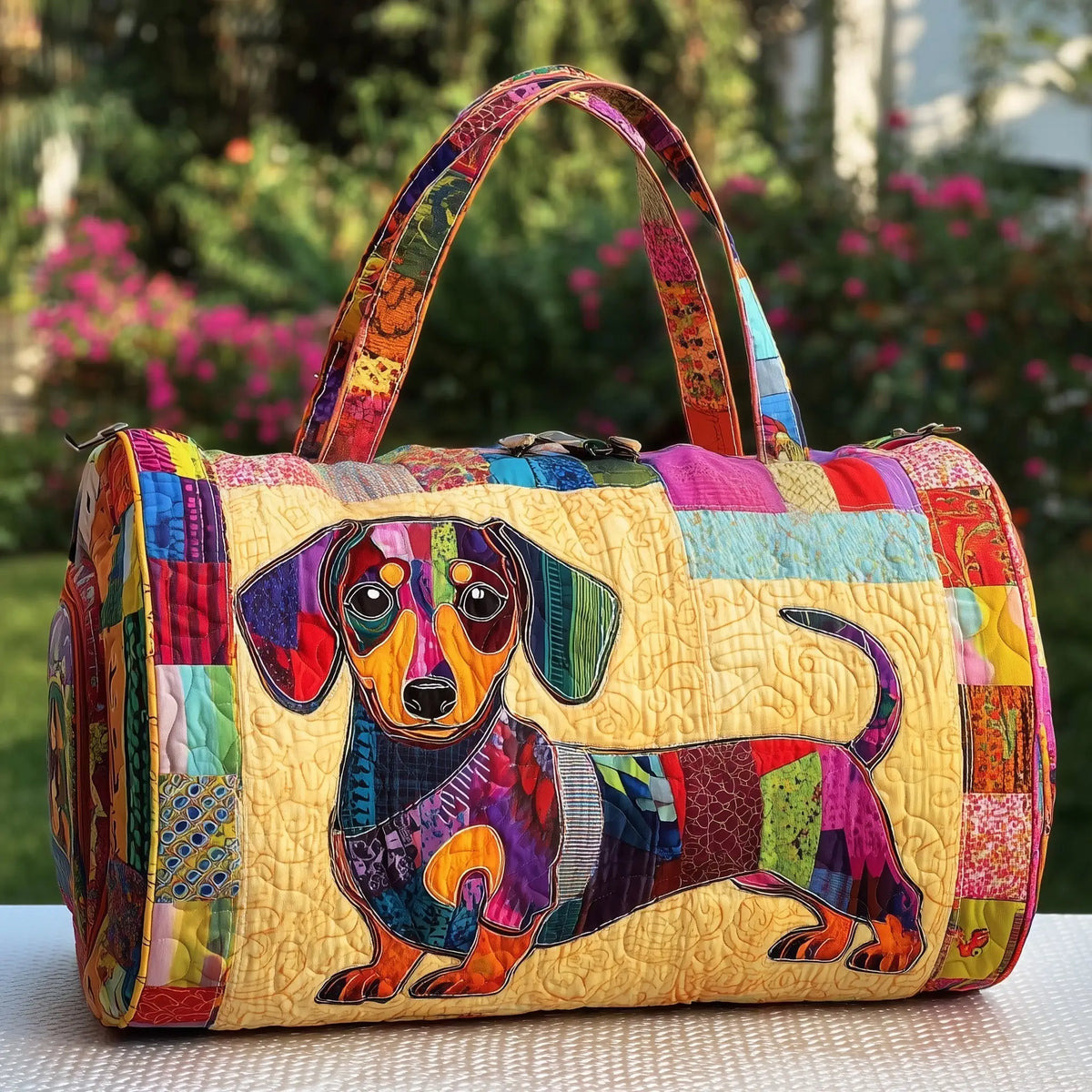 Colorful Dachshund Quilted Duffle Bag