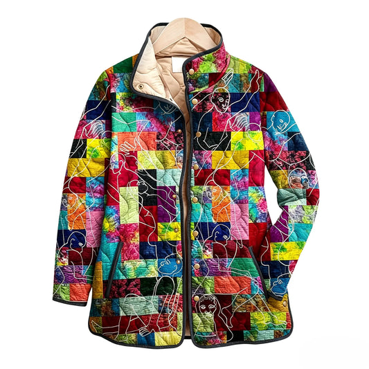 Abstract Figure Patchwork Quilted Jacket