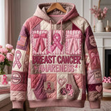 Breast Cancer Awareness Badge Quilted Casual Hoodie
