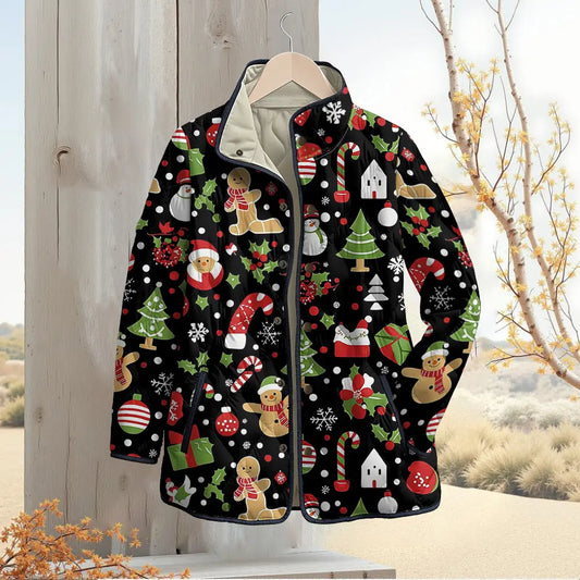 Black Christmas Gingerbread Quilted Jacket