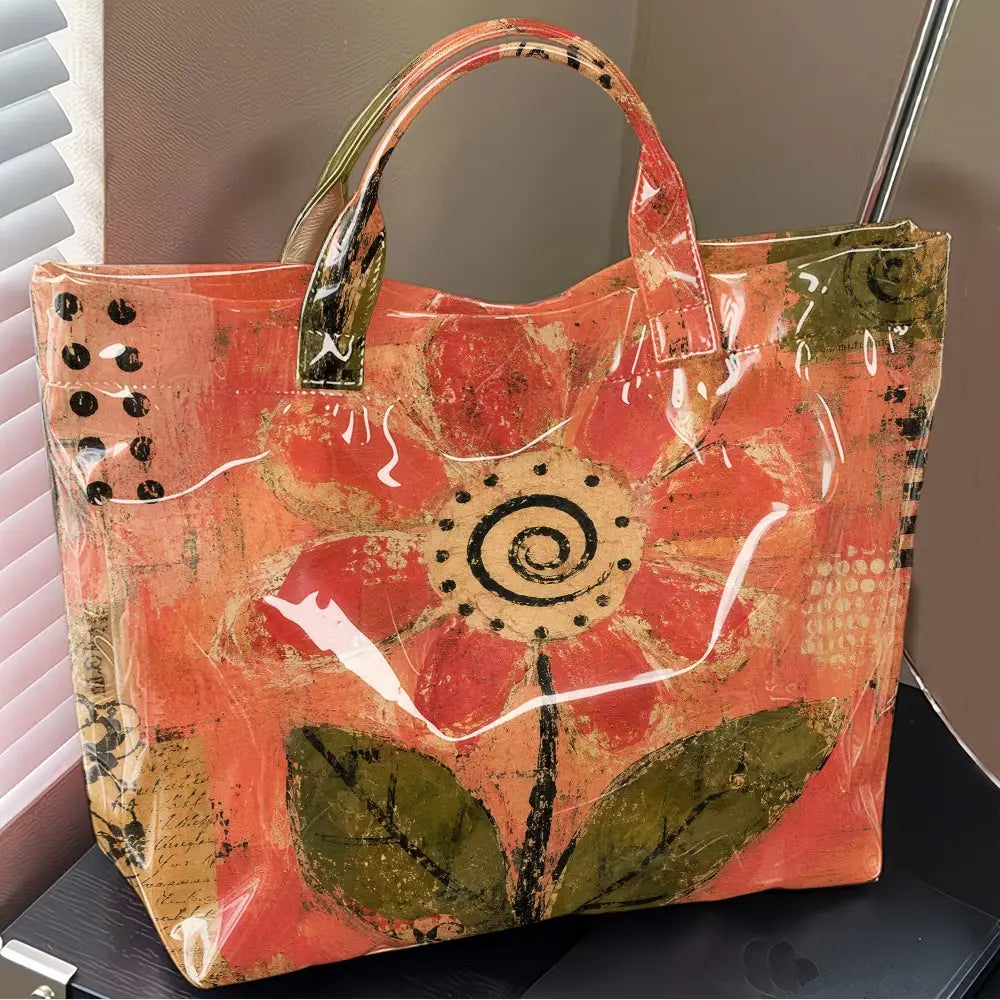 Vintage Grunge Floral Print PVC Tote Bag
