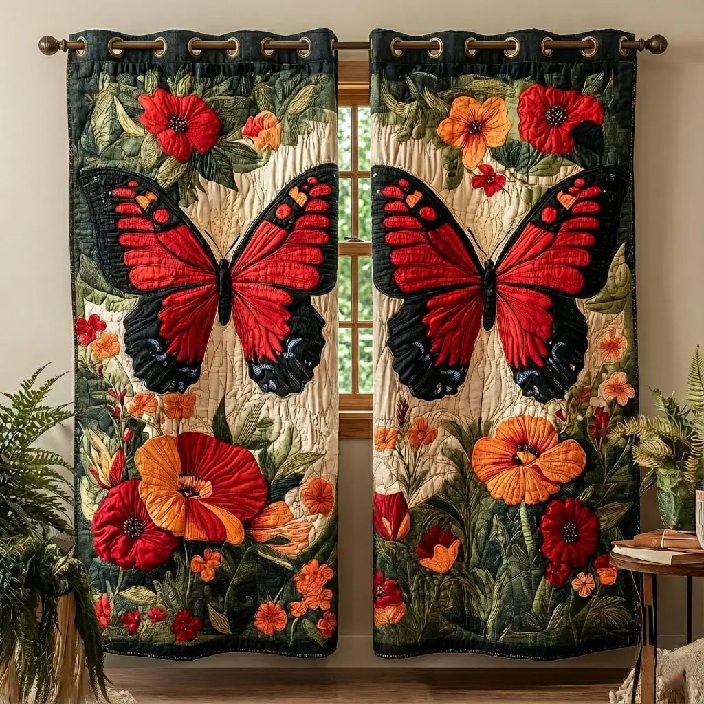 Crimson Bloom Quilted Curtains